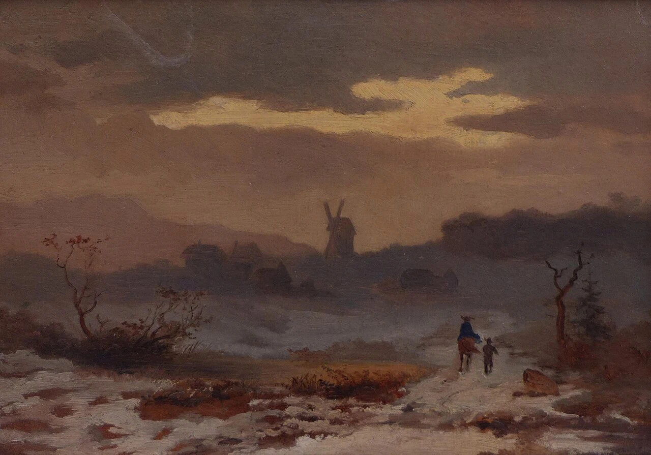 1828-Georg Genschow - Paesaggio con mulino a vento